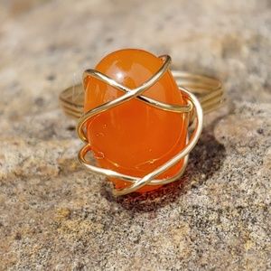 Carnelian & Gold Hand Made Ring Sz 5